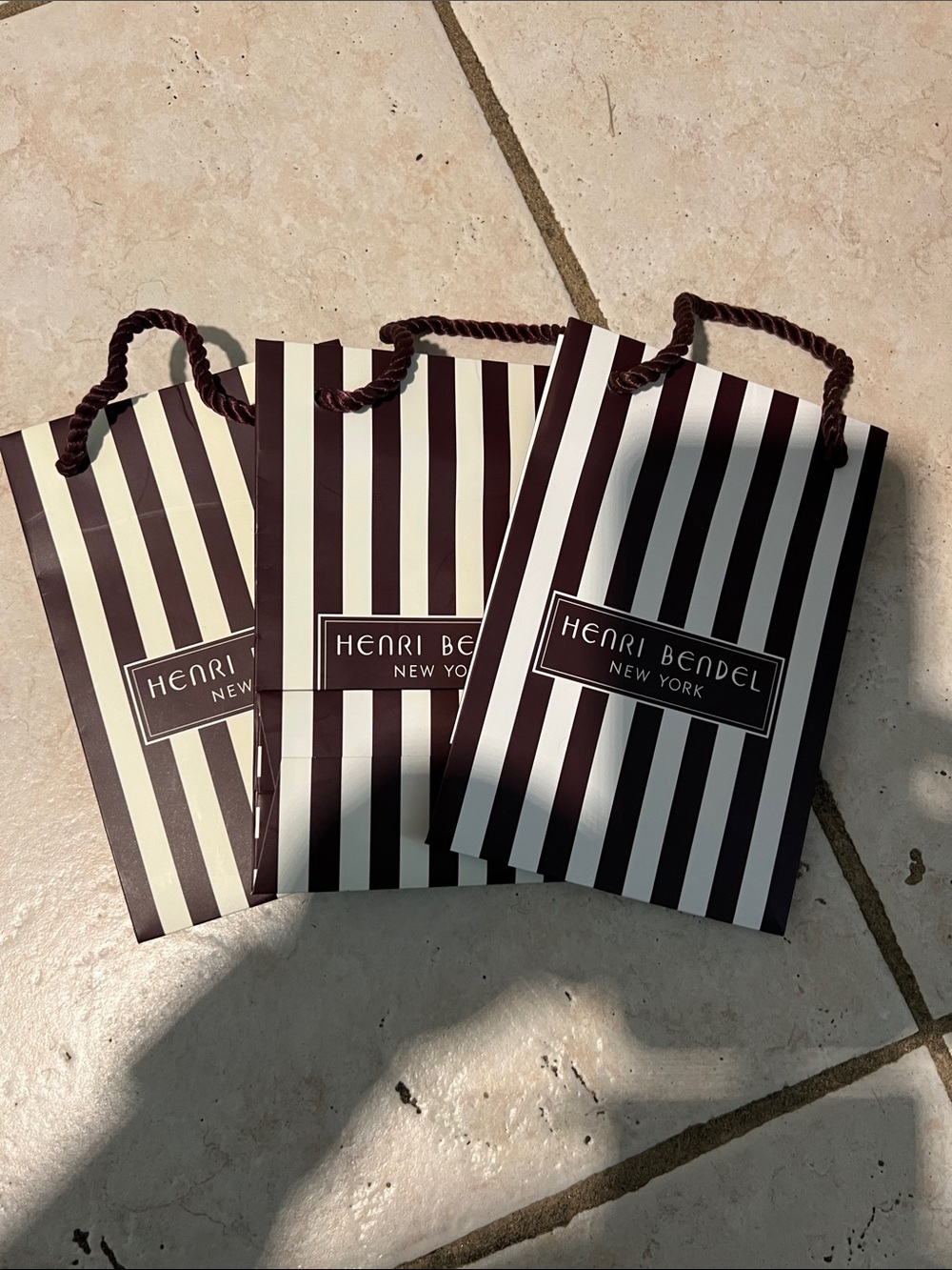 Henri Bendel Brown & Cream Striped Gift Bags with Rope Handles